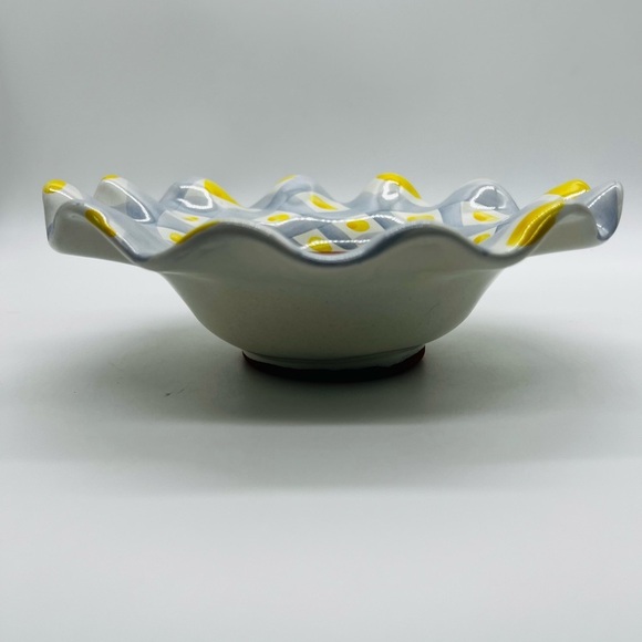 Mackenzie-Child’s Aalsmeer Vintage Aalsmeer Ruffled Blue and Yellow Ceramic Bowl - Picture 9 of 9